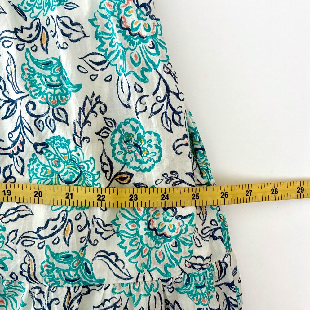C&C California Cream and Aqua Floral Tie Shoulder Tiered Cotton Dress - Size XL - Picture 9 of 10